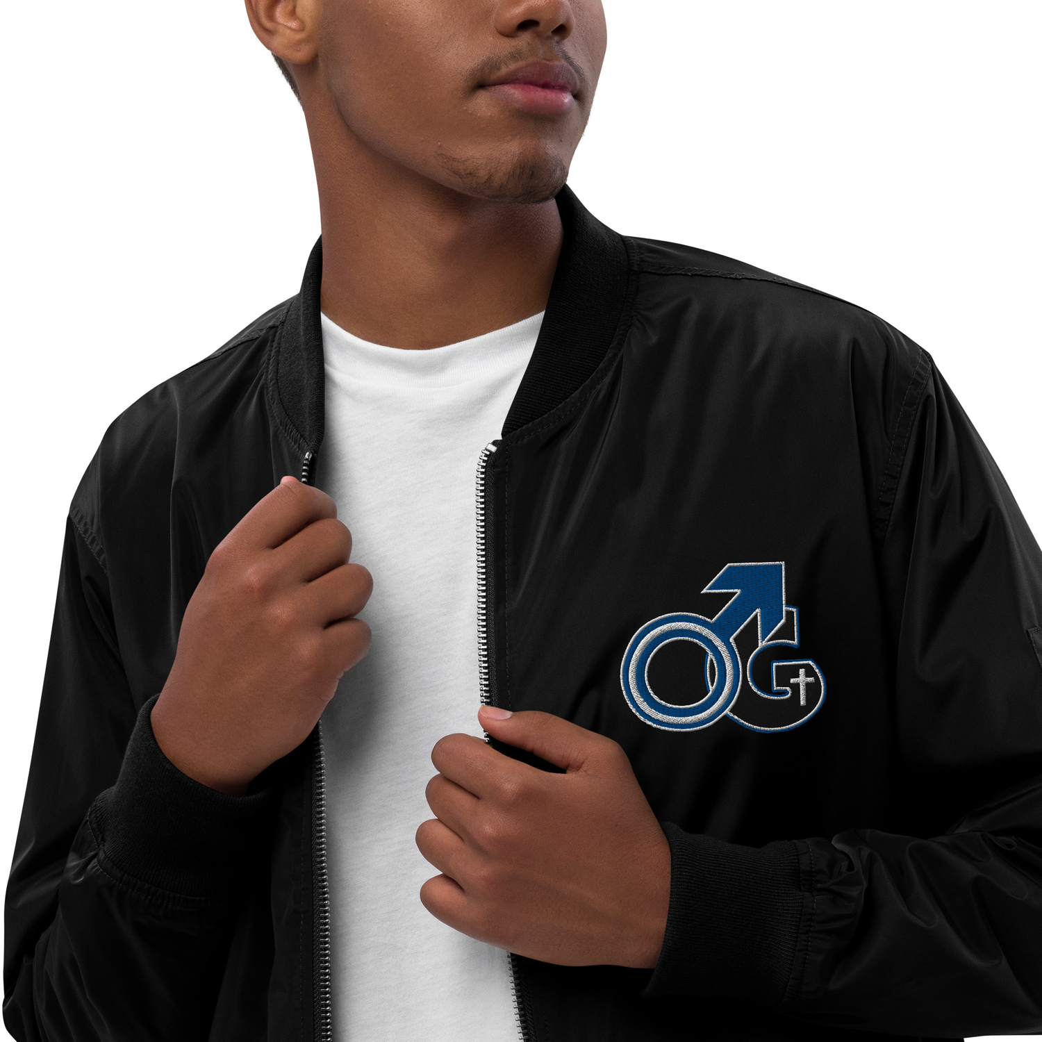Man of God Premium Bomber Jacket (Black Jacket with Customer Logo)