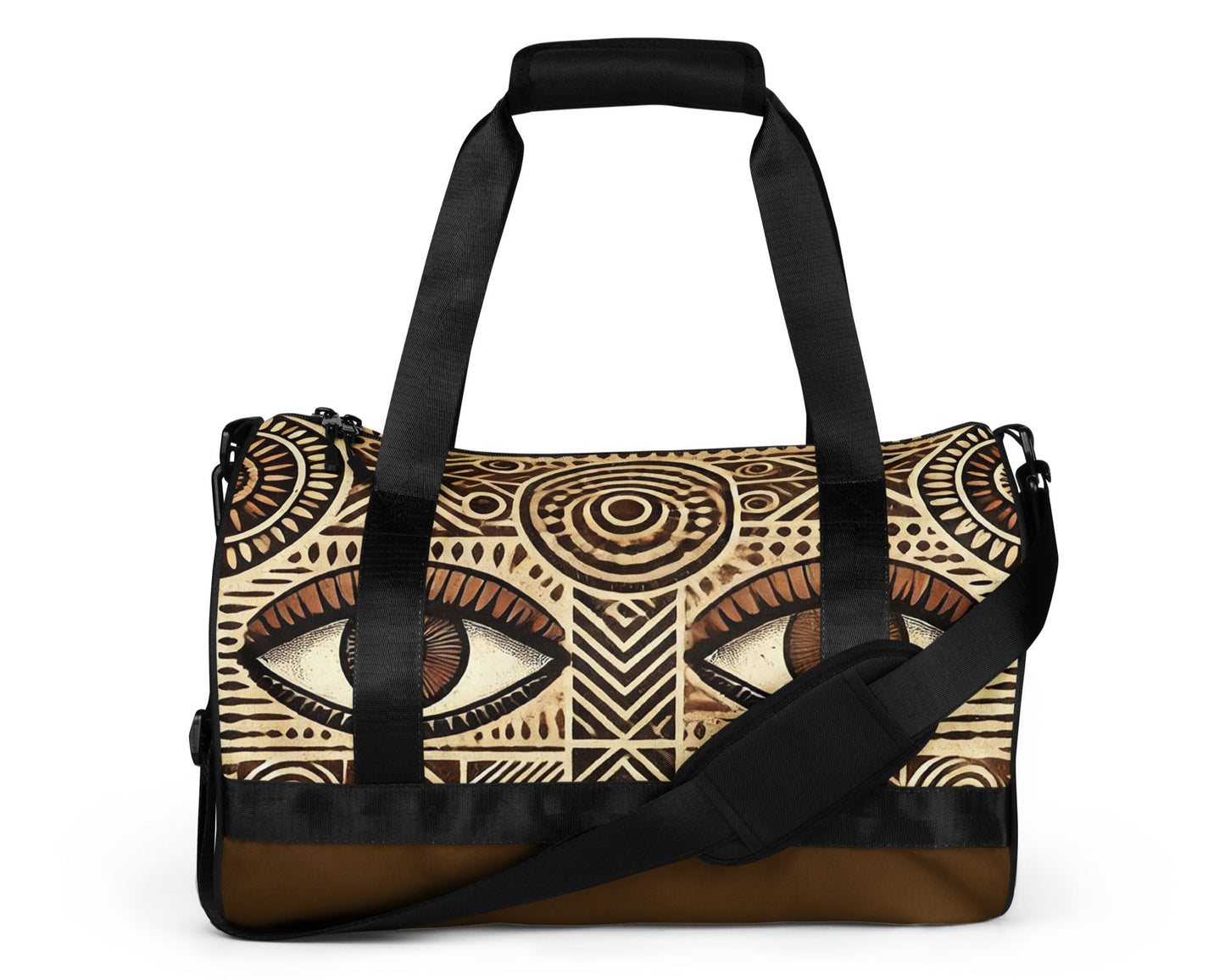 Front of brown eye print gym bag