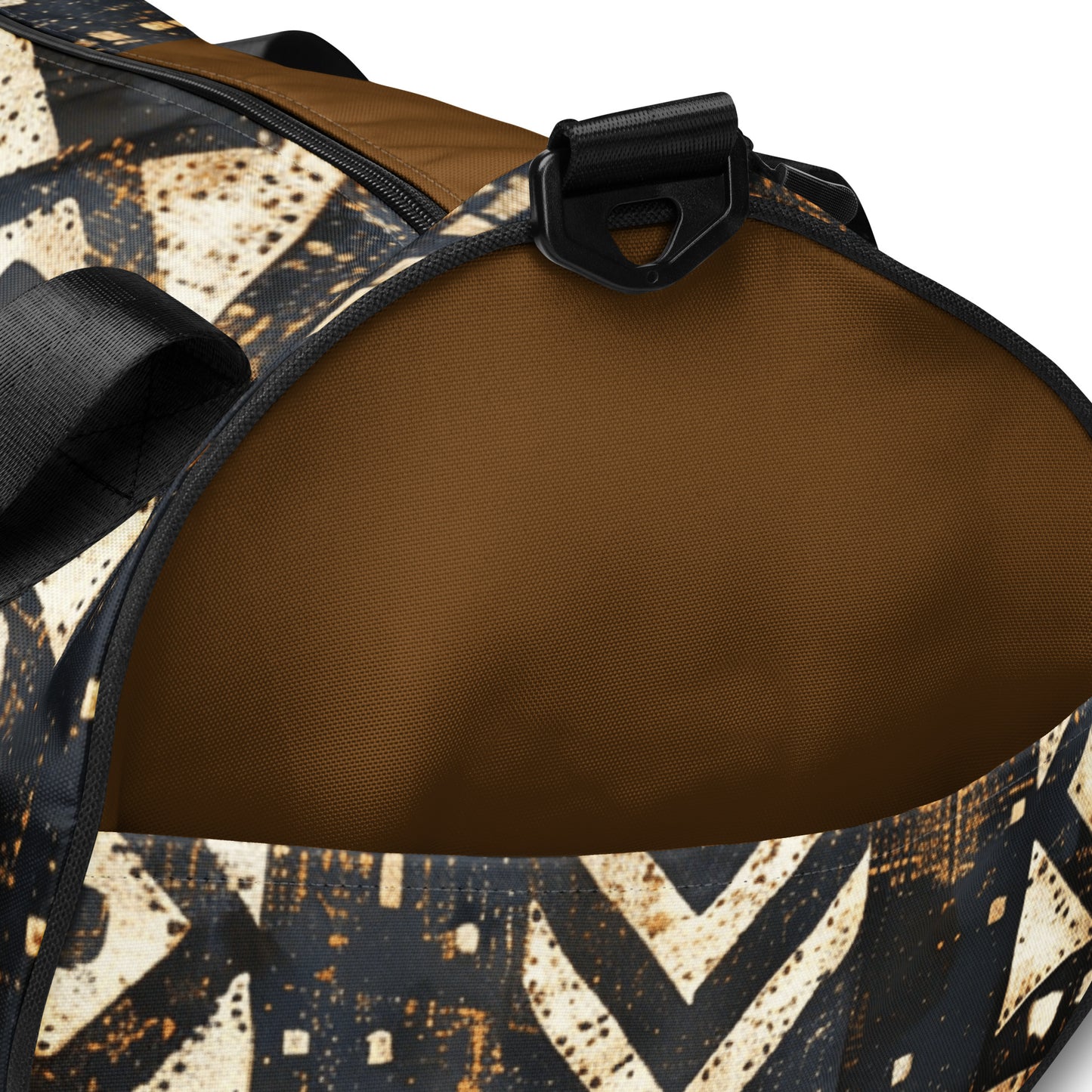 Details of black and brown African print gym bag