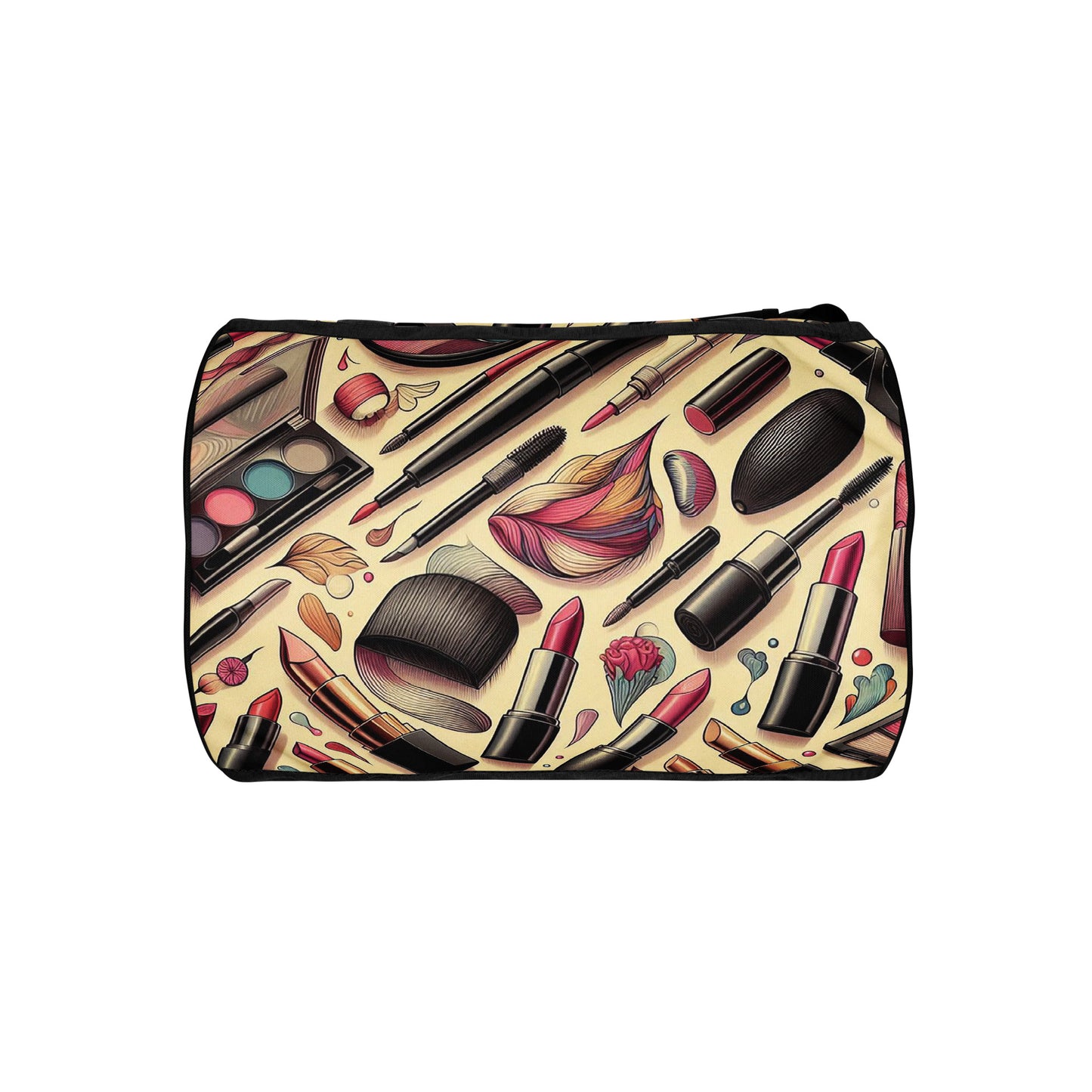 Bottom of Girlish gym bag with makeup background