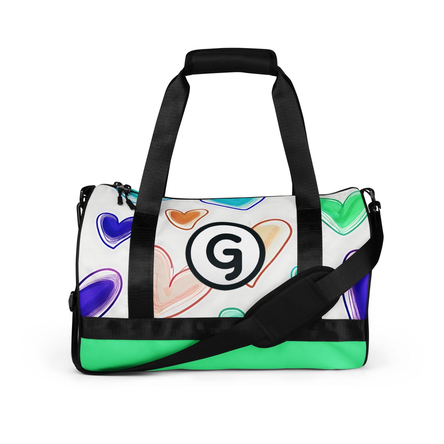 Front of gym back with hearts on white background and Girly logo