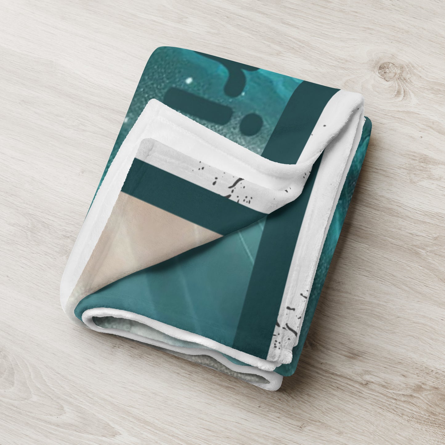 Front of blue, white and gray 50x60 throw blanket