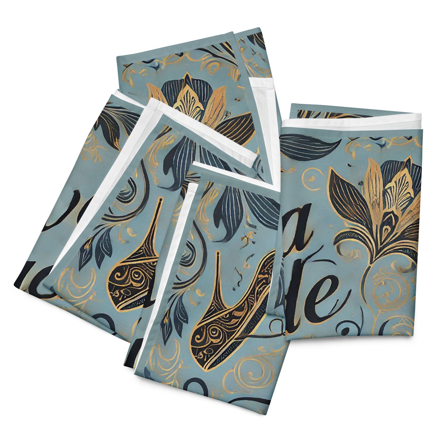 Four folded of LIWI DivaTude Boss with light blue background and navy and gold accents and blue heel shoe and text saying 'DivaTude'