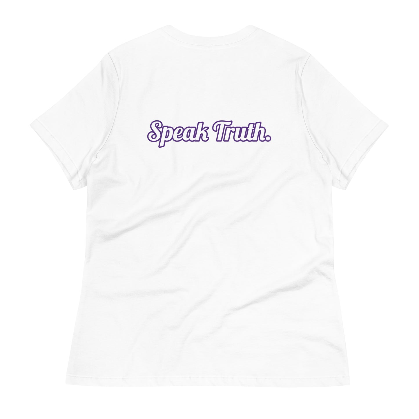 Back of white t-shirt with text saying 'Speak Truth'