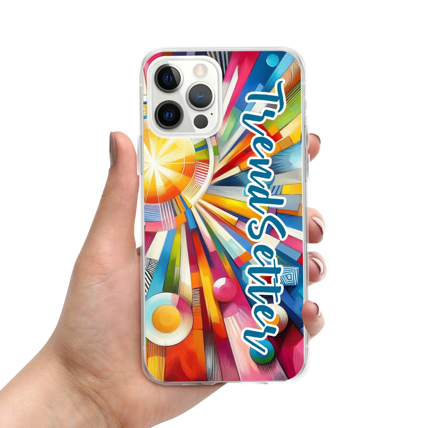 Front of iPhone 12 pro case with vibrant color burst
