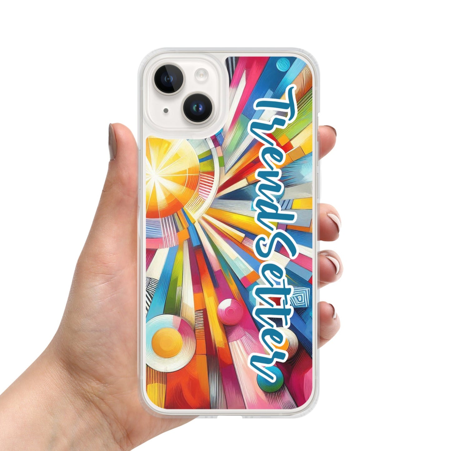 Front of iPhone 14 plus case with vibrant color burst