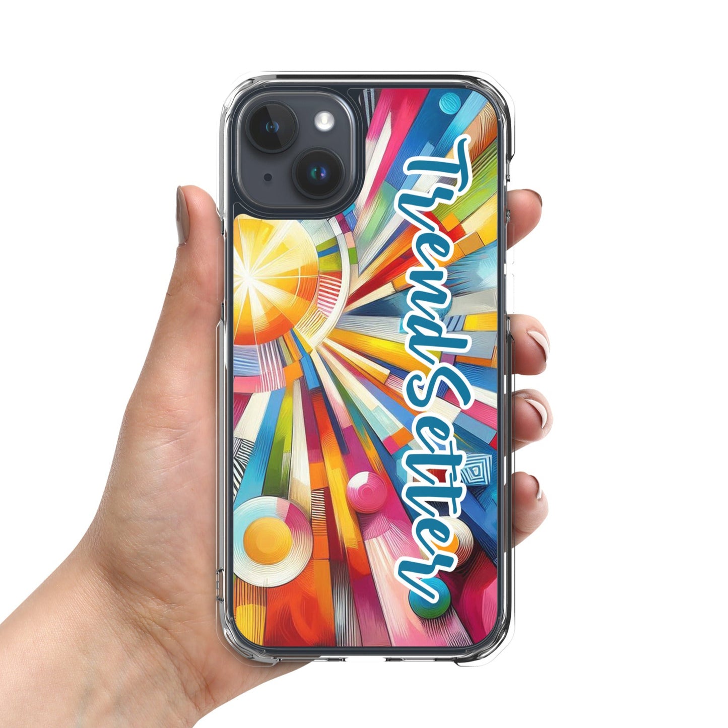 Front of iPhone 15 plus case with vibrant color burst