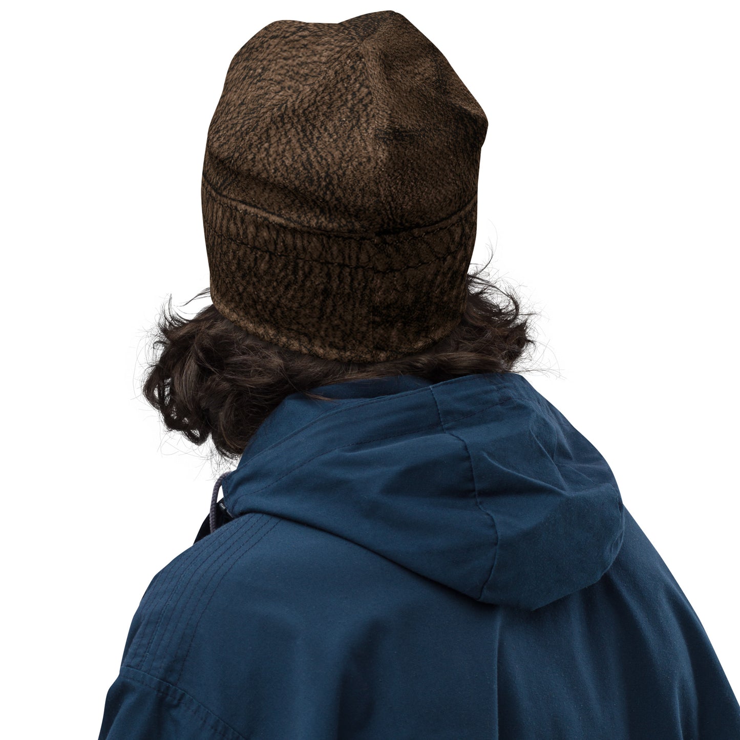 Back of Brown Leather Print beanie