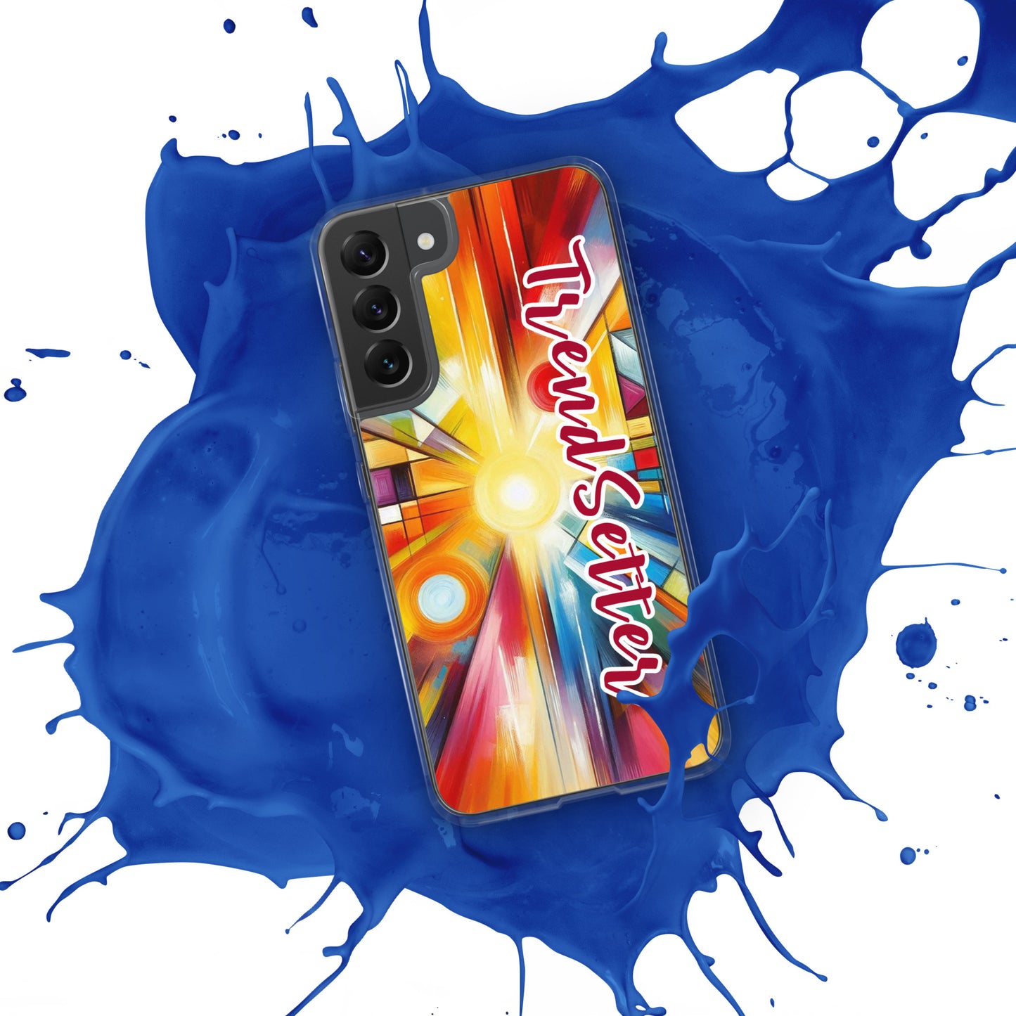 Front of TrendSetter Woke Samsung s22 plus case with color burst print