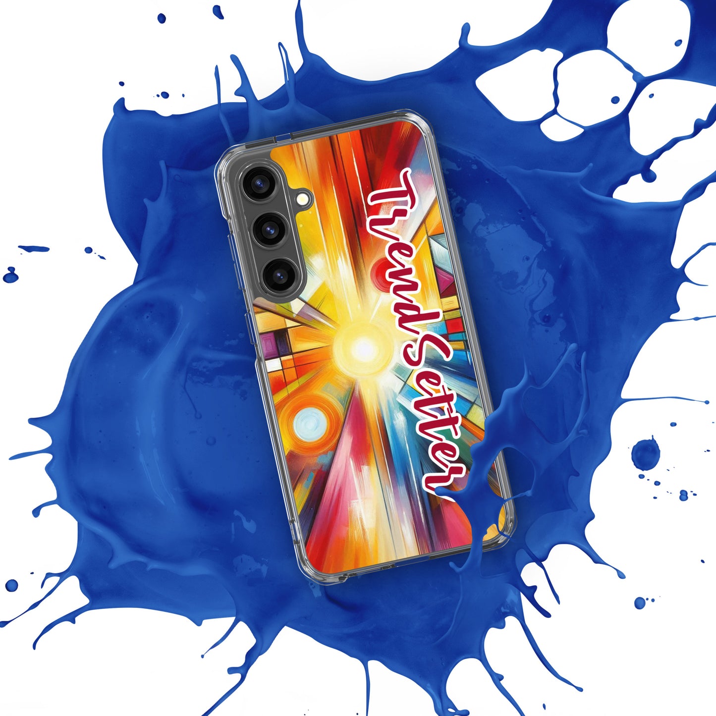 Front of TrendSetter Woke Samsung s24 plus case with color burst print