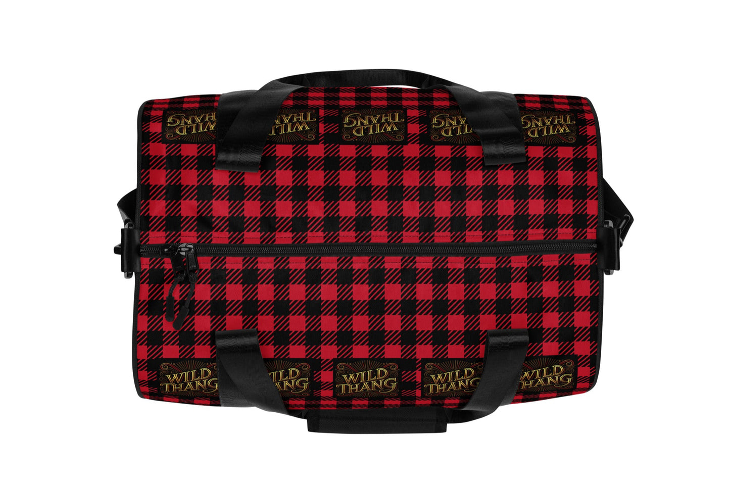 Top of red and black gym back with red, black and gold icon saying 'Wild Thang'