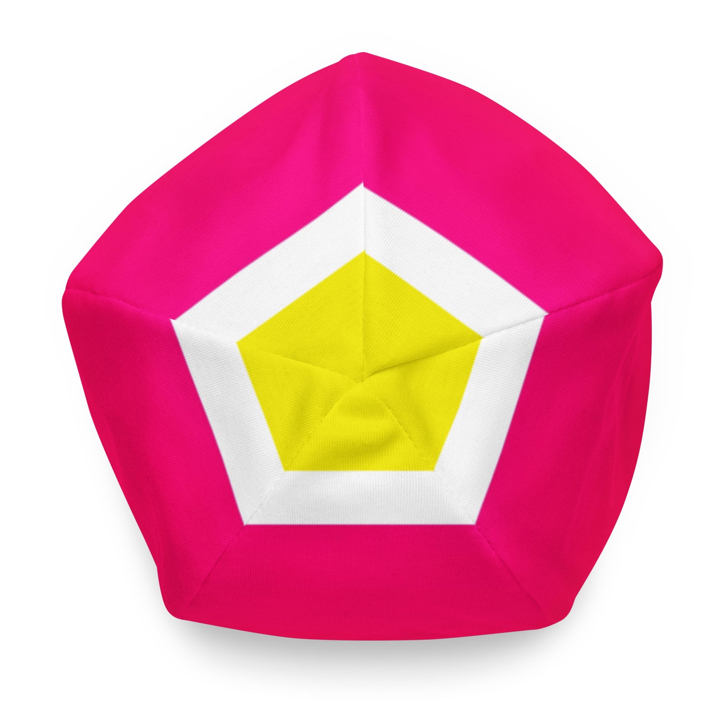 Top  of pink and fuchsia gradient beanie with sunshine pattern