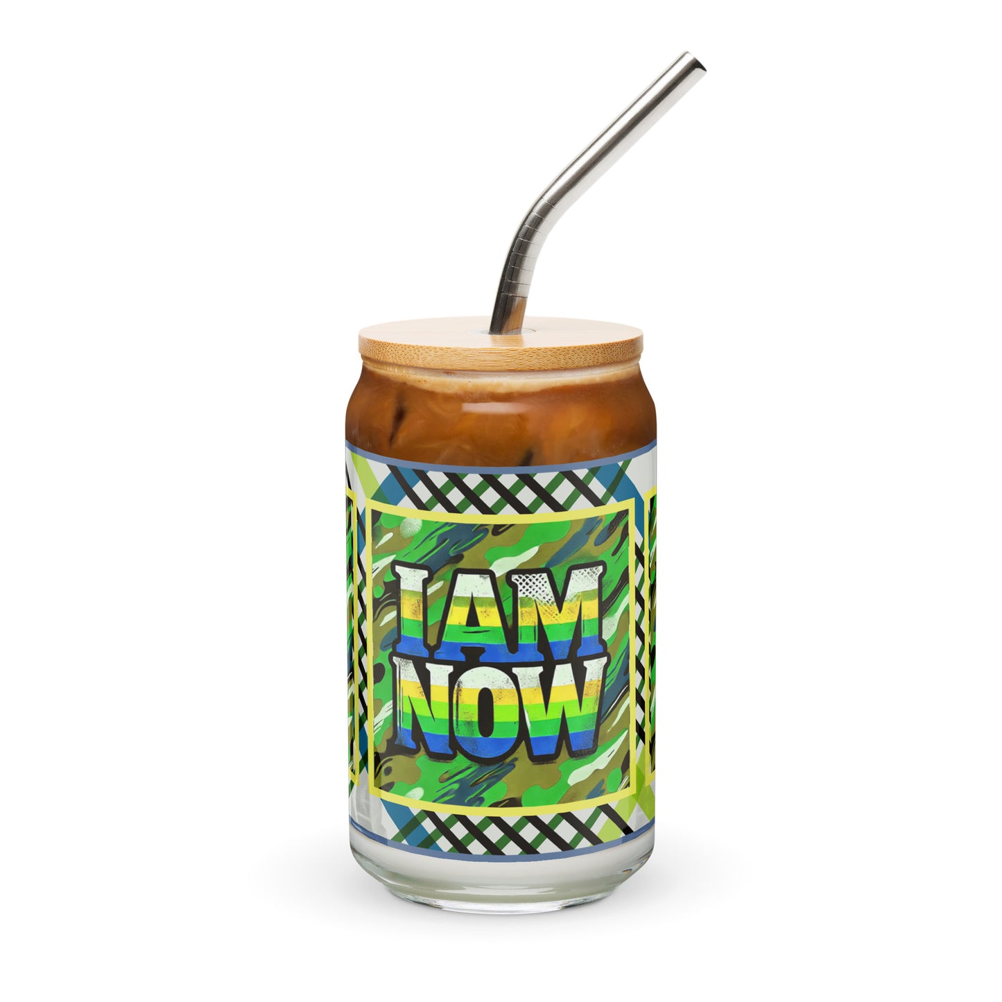 I Am Now Green Camou Can-Shaped Glass, 16 oz