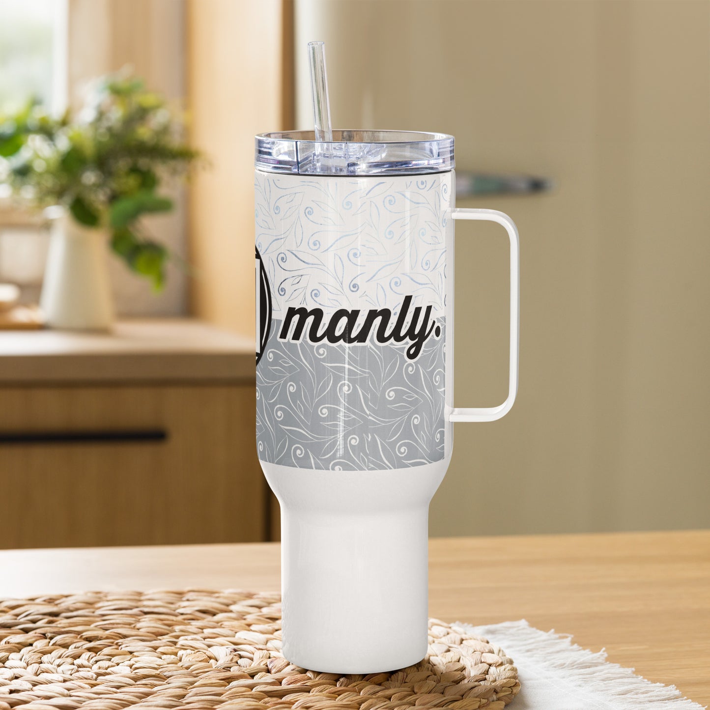 M is for Manly Swirl Travel Mug With/Handle, 40 oz