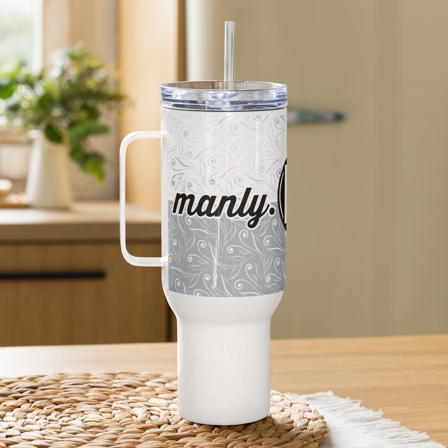 M is for Manly Swirl Travel Mug With/Handle, 40 oz