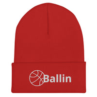 Basketballin Cuffed Embroidered Acrylic Beanie - White Accented