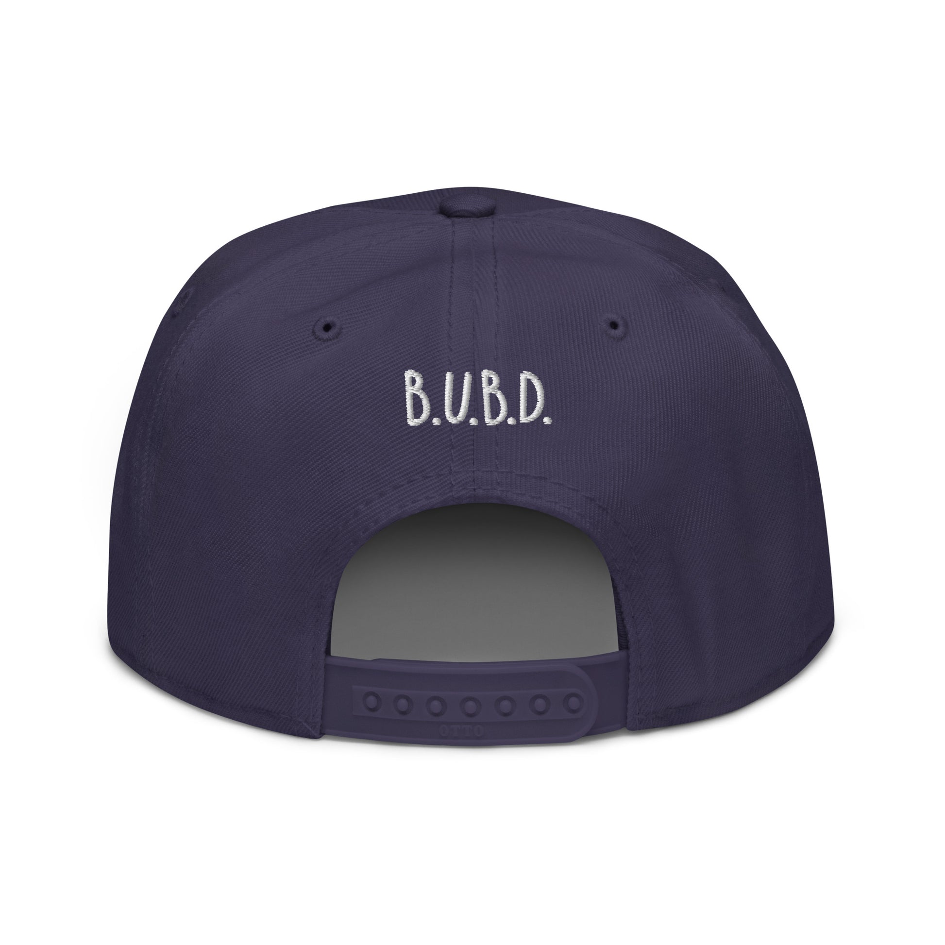Back of navy cap with company logo ' B.U.B.D'