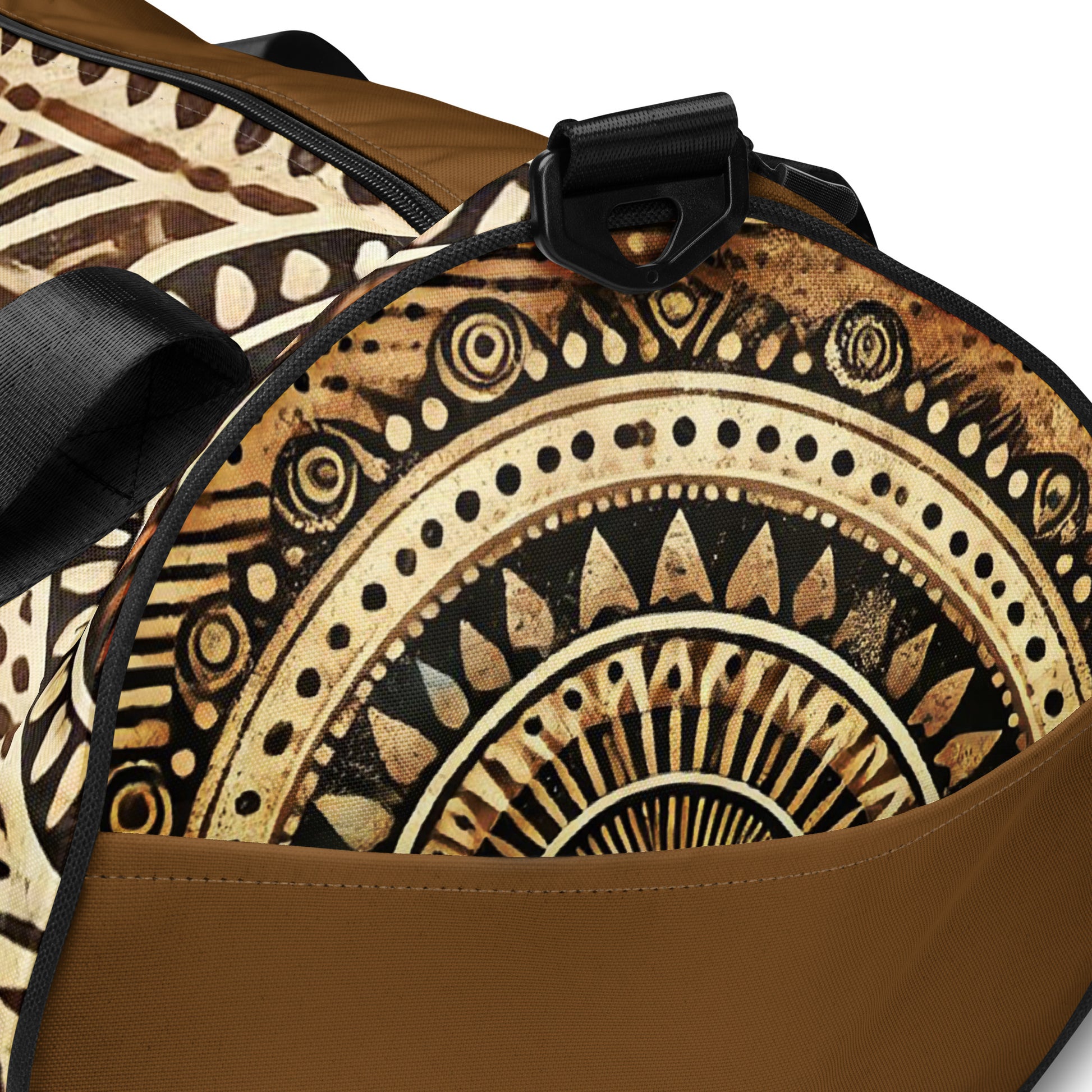 Details of brown eye print gym bag