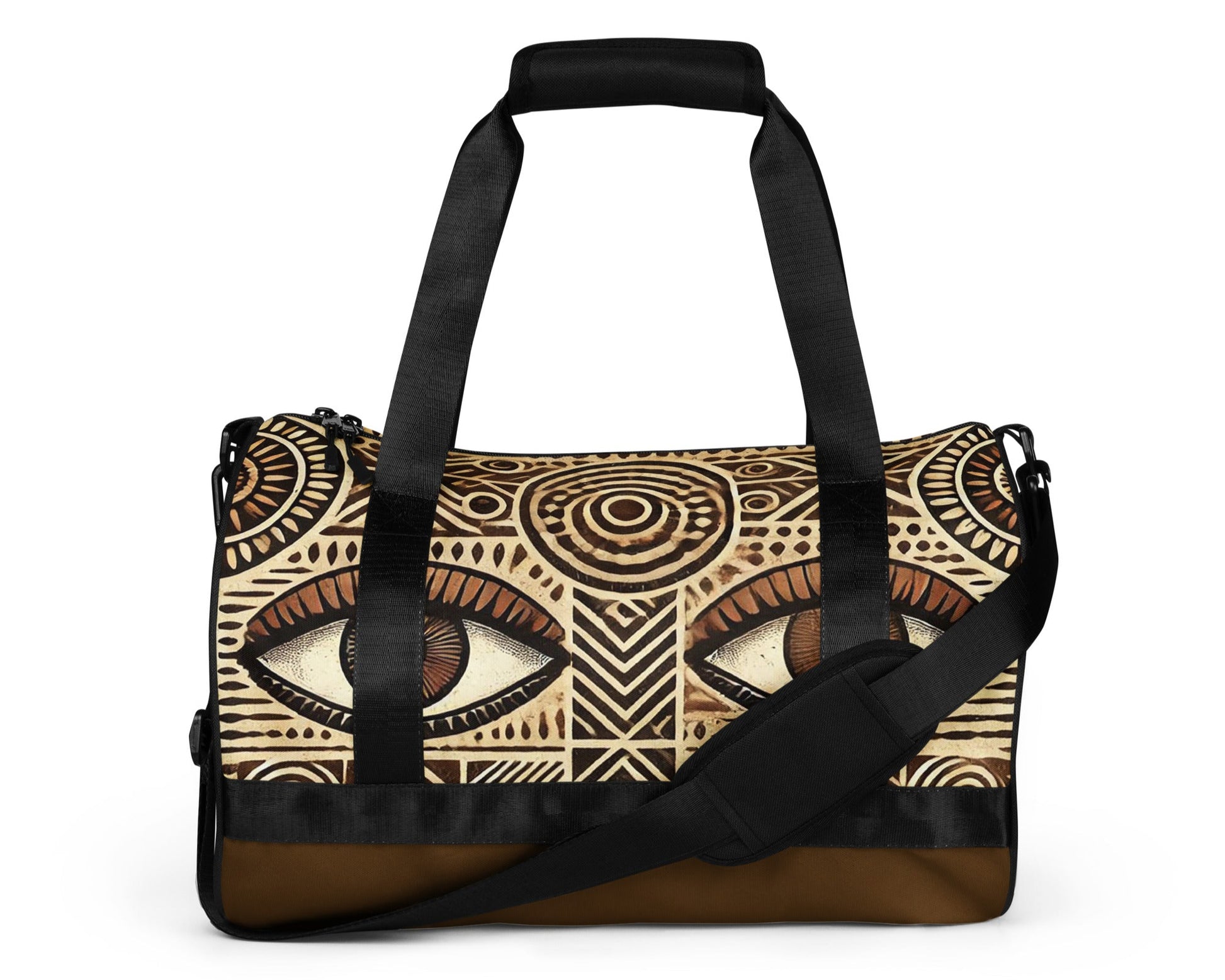 Front of brown eye print gym bag