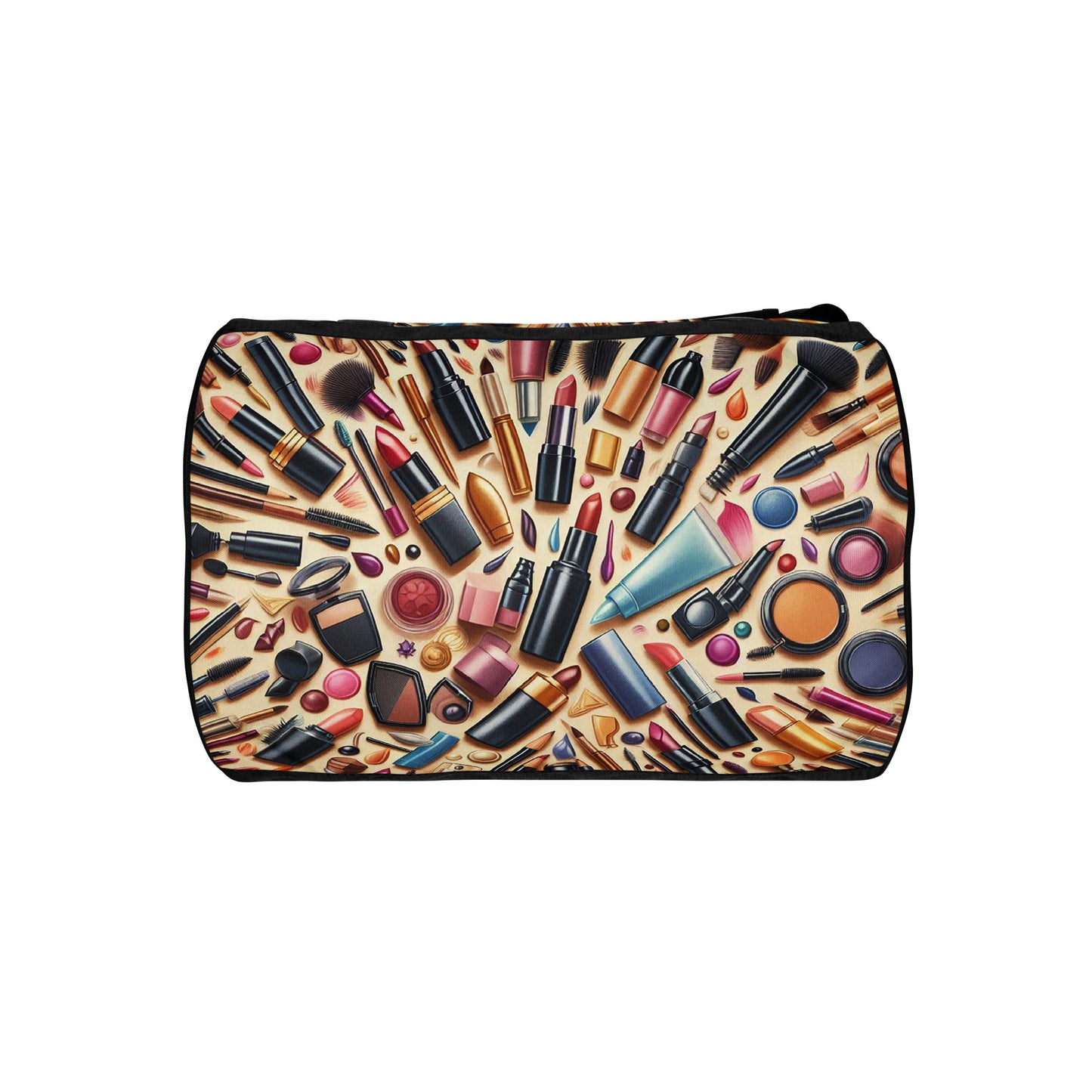 Bottom of Girlish gym bag with makeup background