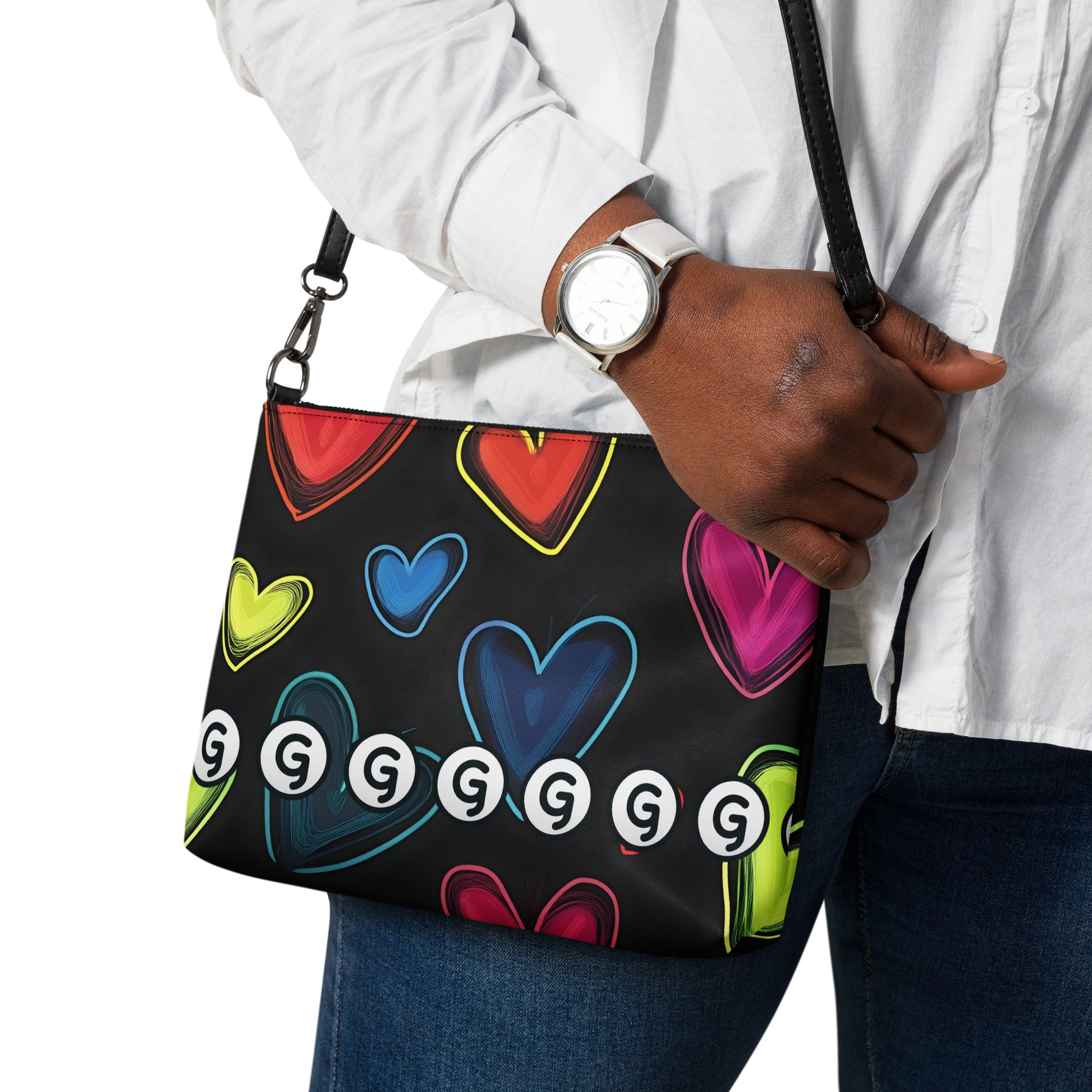 Back of gym back with hearts on black background and Girly logos