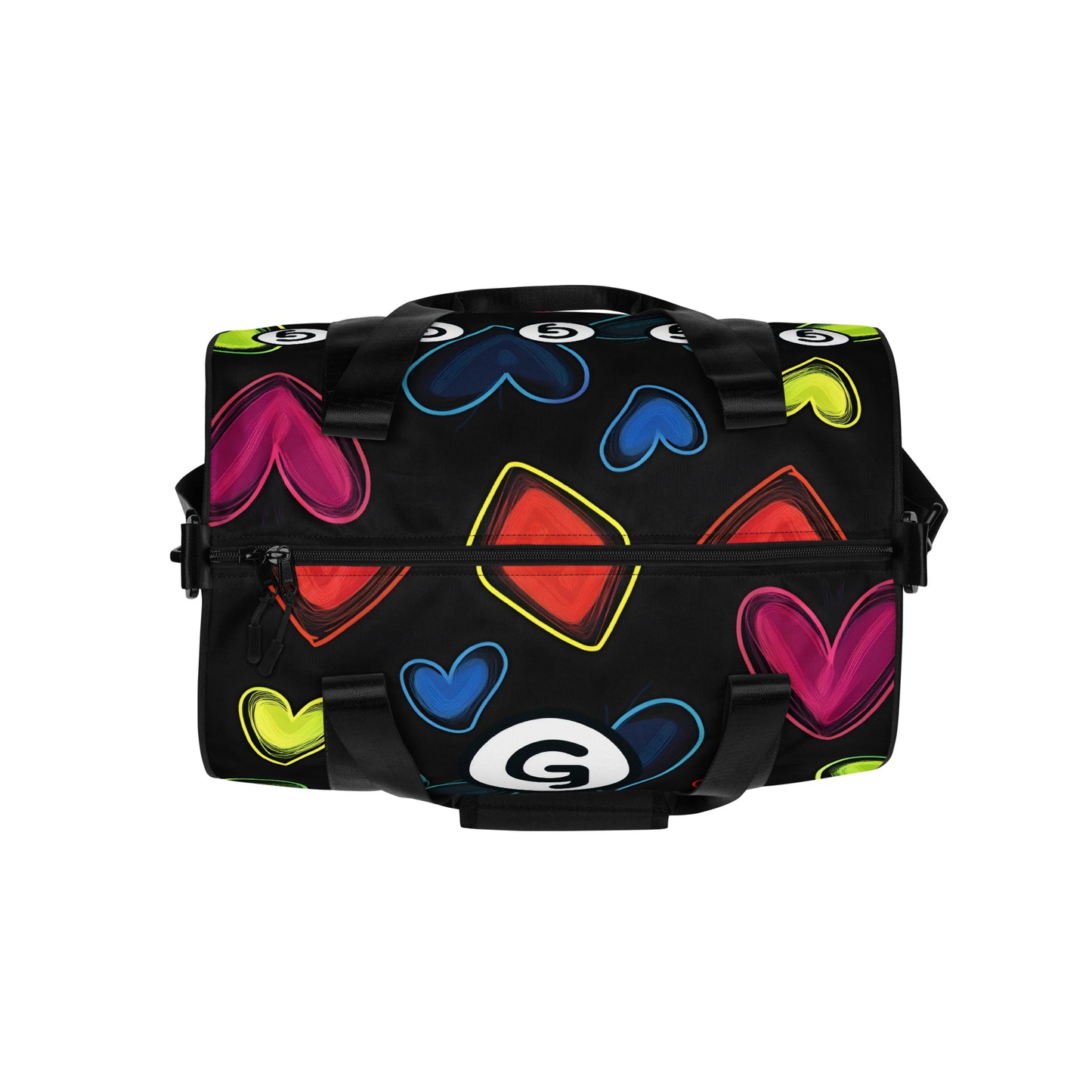 Top of gym back with hearts on black background