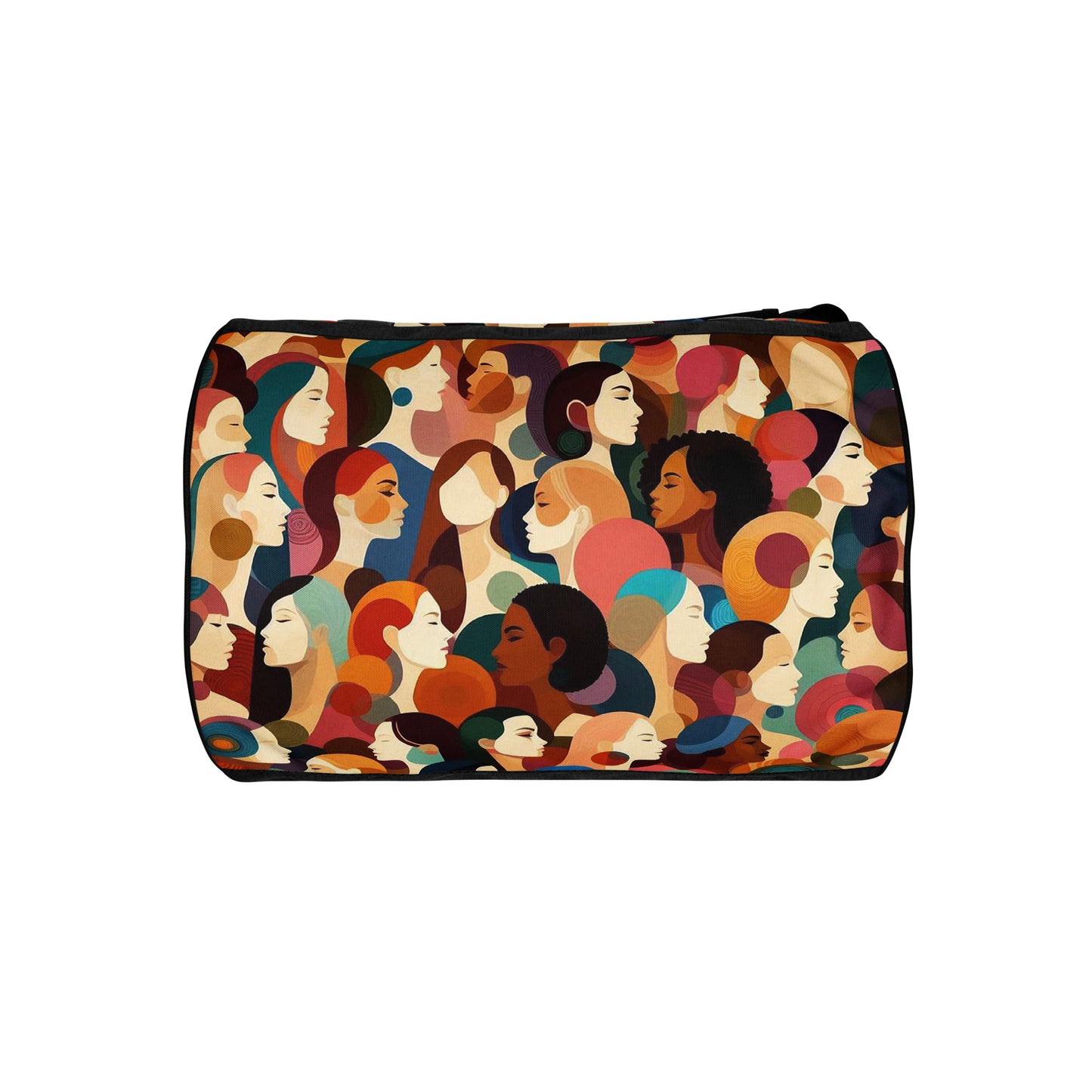 Bottom of Girlish gym bag with faces background