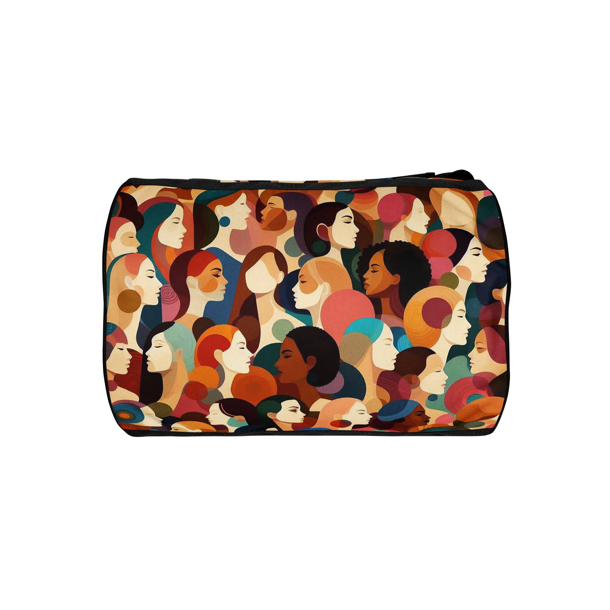 Bottom of Girlish gym bag with faces background