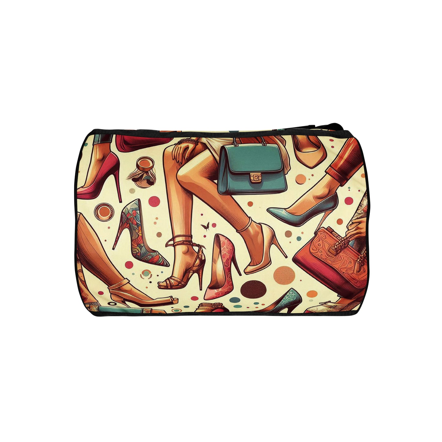 Bottom of Girlish gym bag with shoe wear background