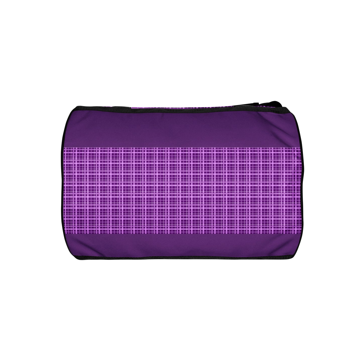 Bottom of purple plaid gym bag 