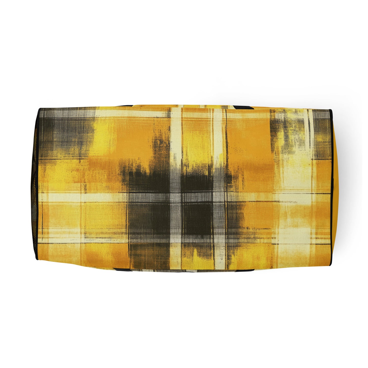 Bottom of yellow and black plaid colored plaid background duffel