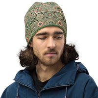 Patterned Poly-Blend Green Print Unisex Beanie