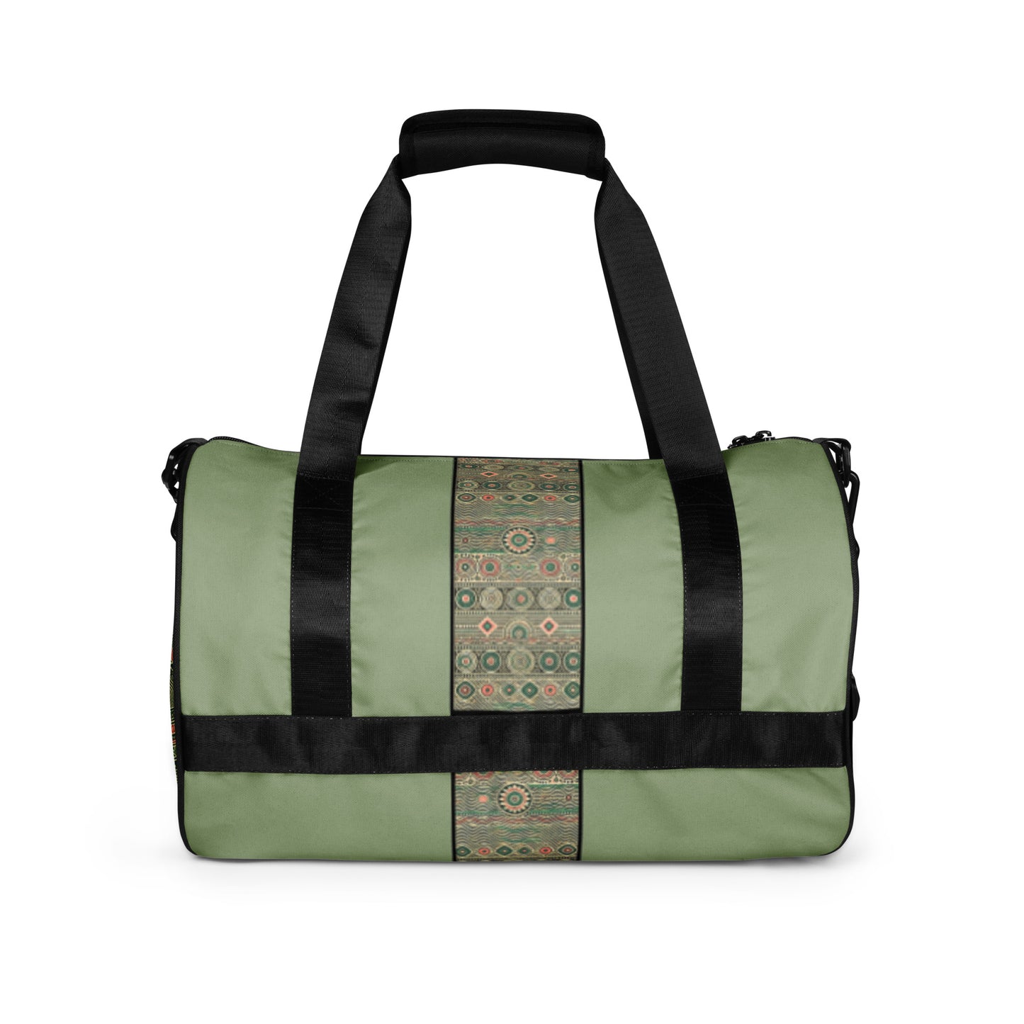 Back of green and pink print gym bag