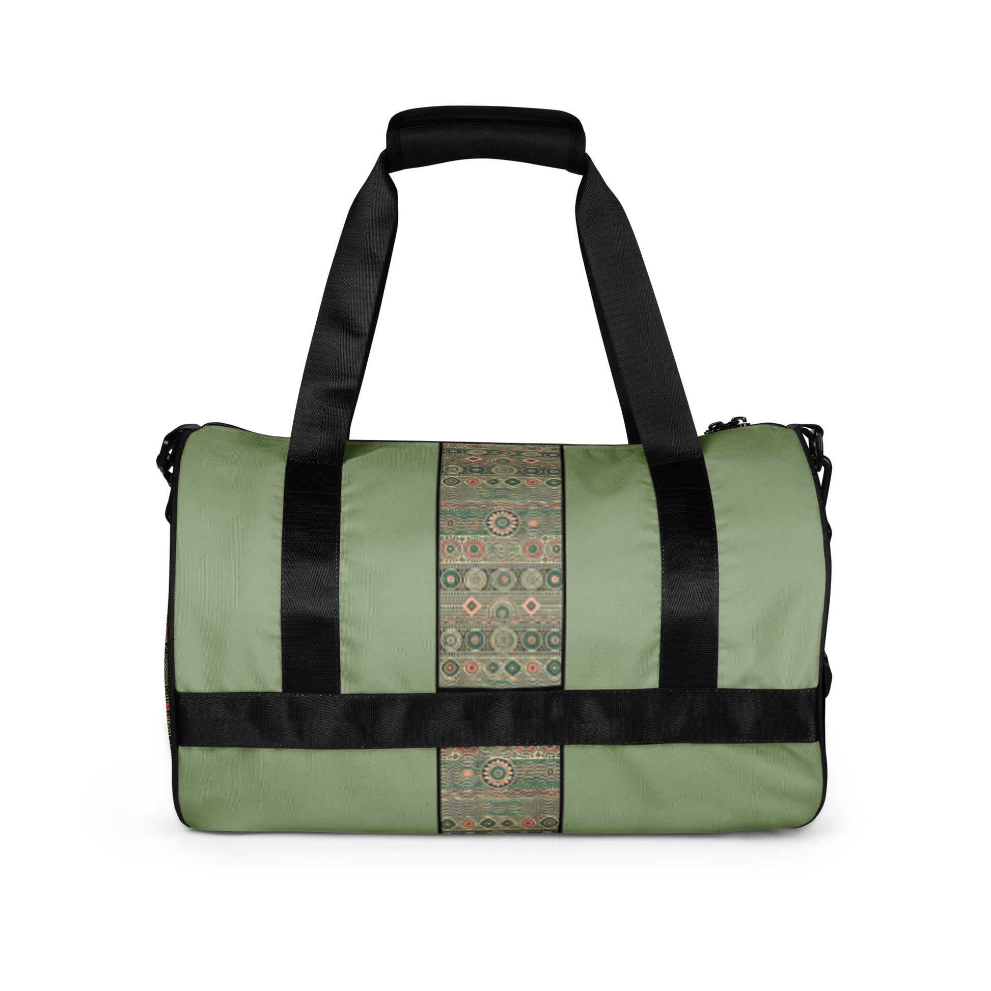 Back of green and pink print gym bag