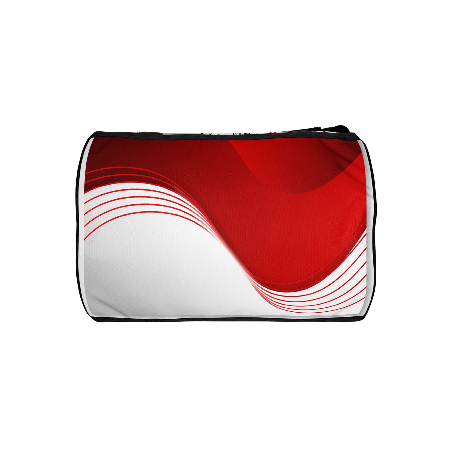 Bottom of red and white 'I am not a diva, I am just particular' print gym bag 