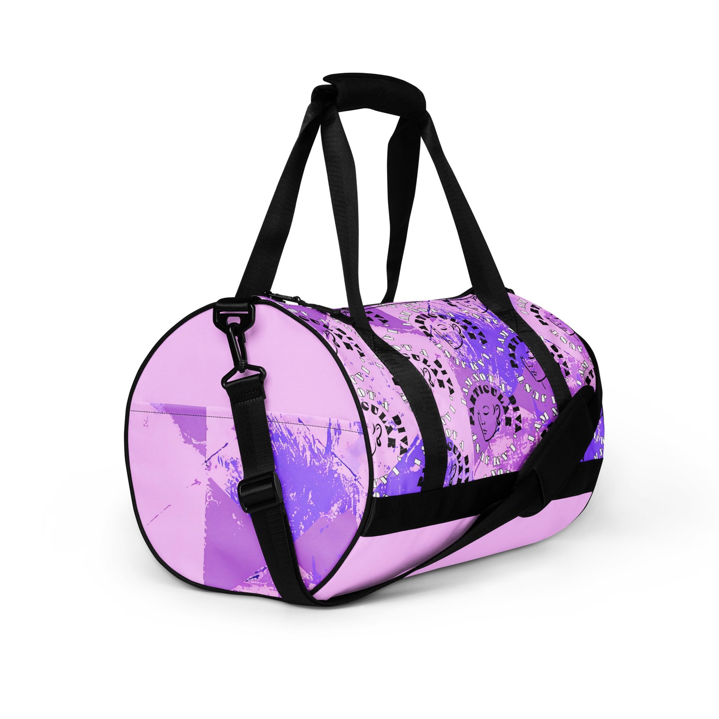 Right front of lilac gym bag with icon of woman's face and text saying 'I am not a diva, I am just particular'