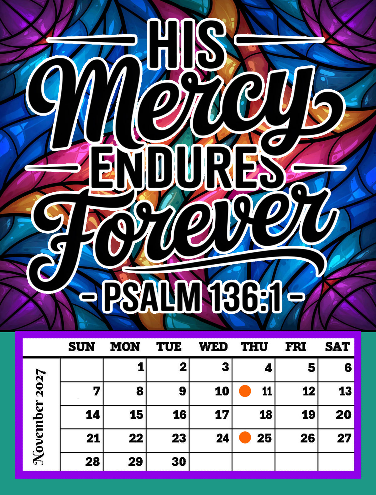 Year 2027 Calendar - Inspirations for Your Spirit (Set of 12, 1-Month 5x7 Canvas Prints)
