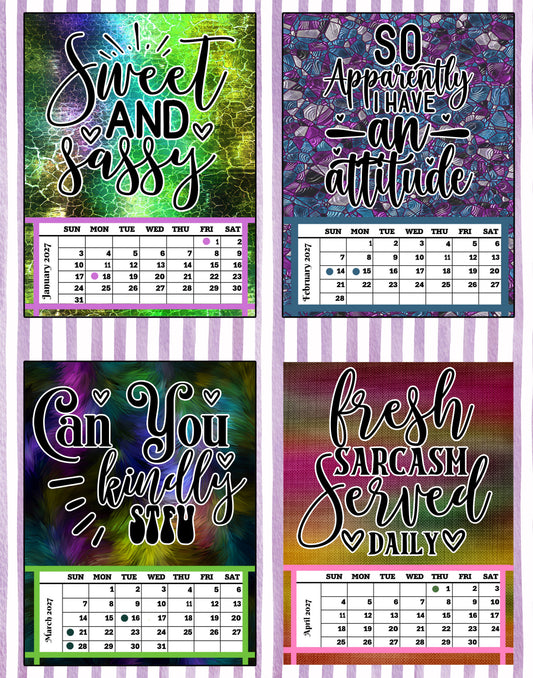 Year 2027 Calendar - That Sarcastic Spirit (Set of 3, 4-Month 11x14 Canvas Prints)