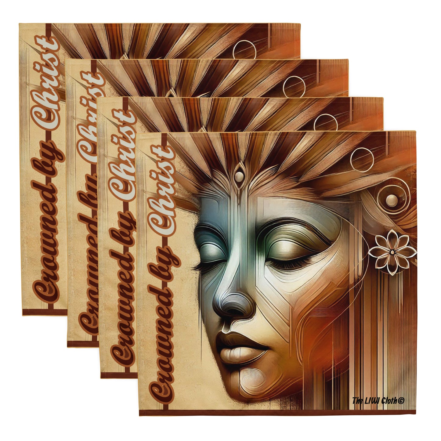 Front of four tan and brown LIWIs with text saying 'Crowned by Christ'