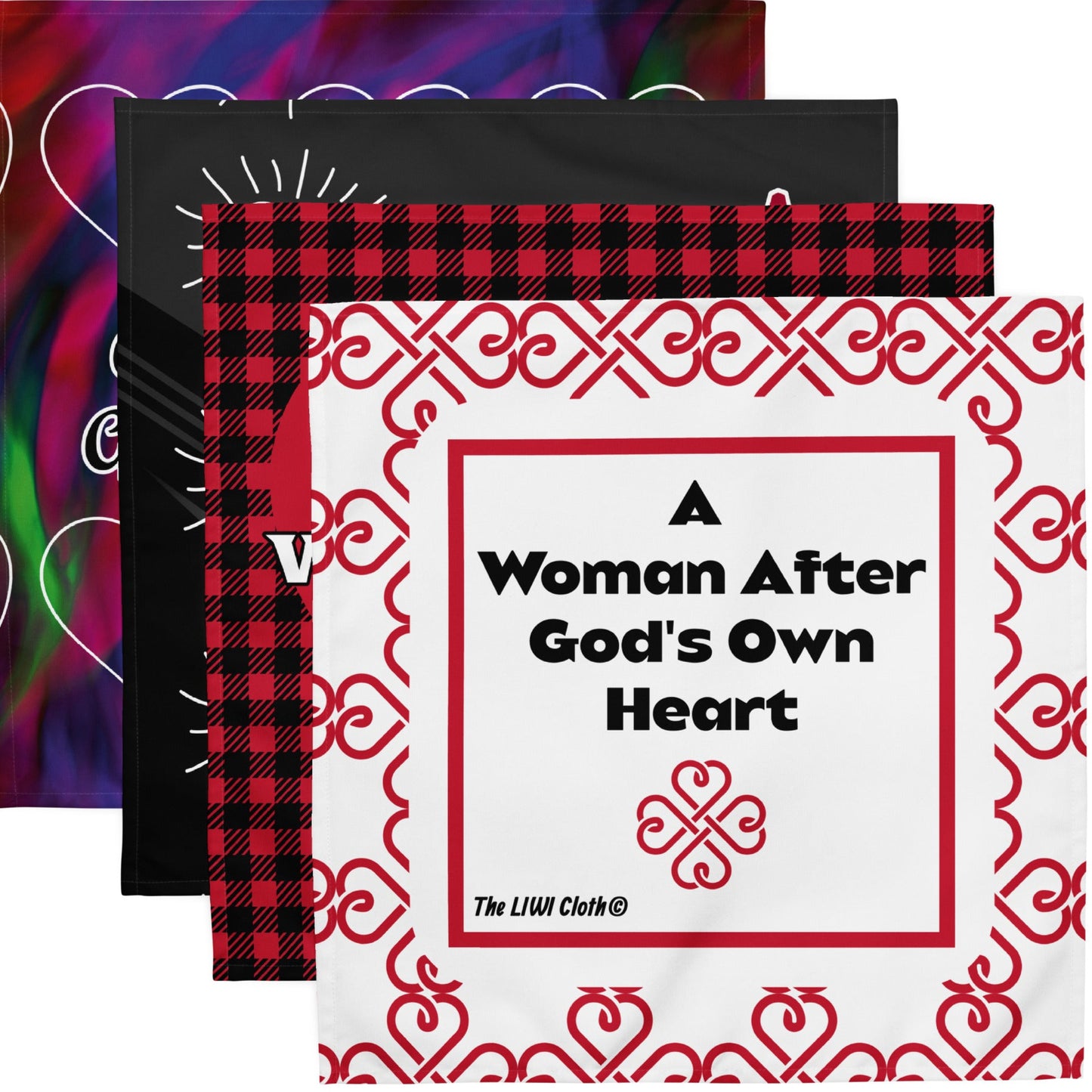 Front of four variety LIWIs with text 'a woman after God's own heart'