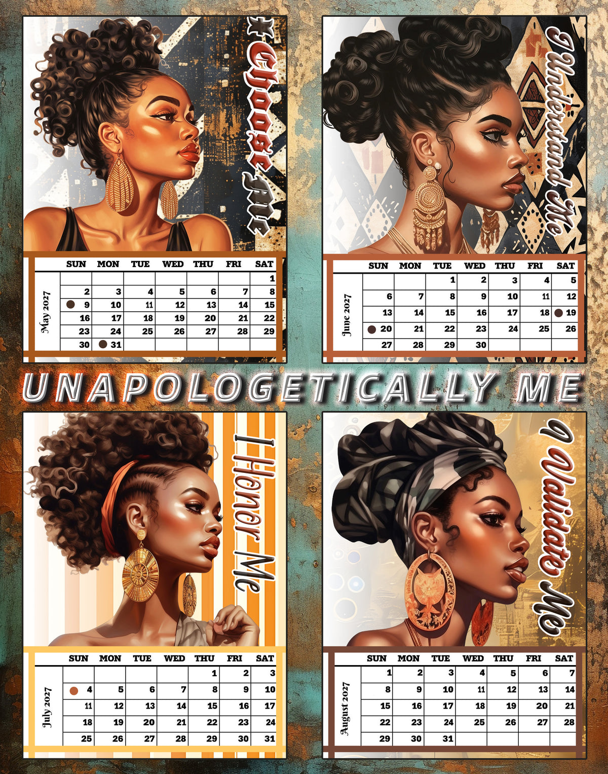 Year 2027 Calendar - Unapologetically Me (Set of 3 - 4-Month 11x14 Canvas Prints)
