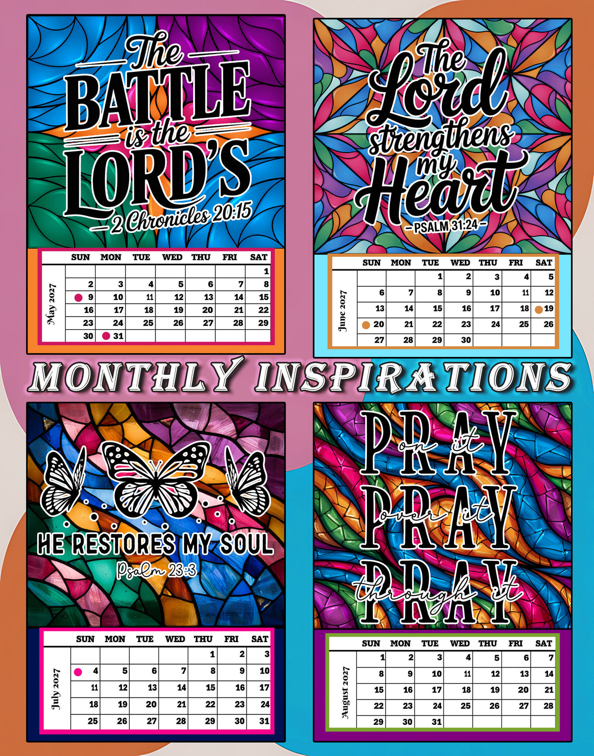Year 2027 Calendar - Inspirations for Your Spirit (Set of 3 - 4-Month 11x14 Canvas Prints)
