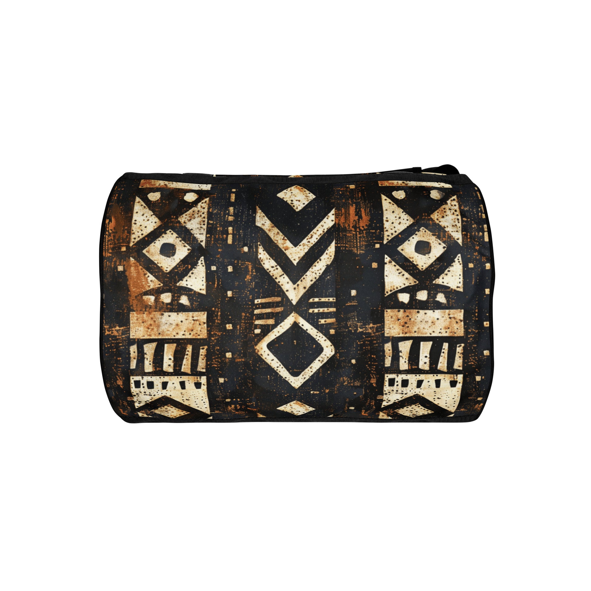 Bottom of black and brown African print gym bag