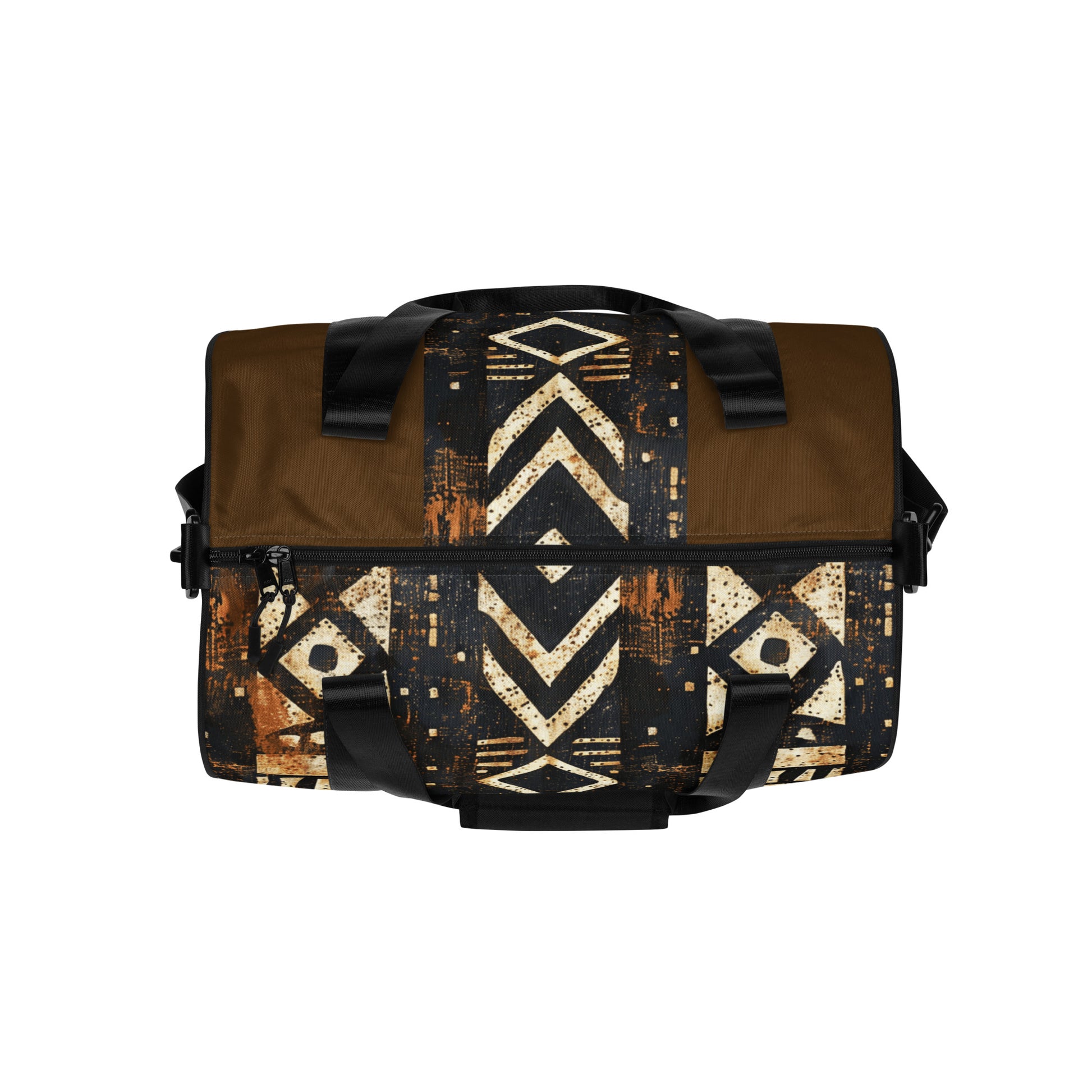 Top of black and brown African print gym bag
