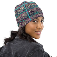 Patterned Poly-Blend Purple Print Unisex Beanie