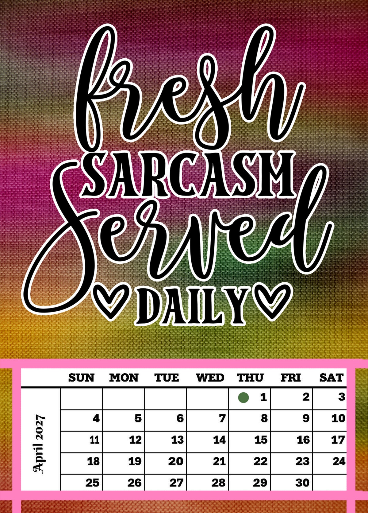 Year 2027 Calendar - That Sarcastic Spirit (Set of 12 1-Month 5x7 Canvas Prints)