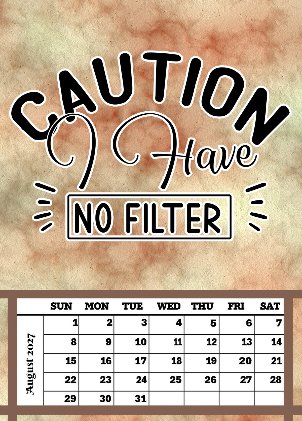 Year 2027 Calendar - That Sarcastic Spirit (Set of 12 1-Month 5x7 Canvas Prints)