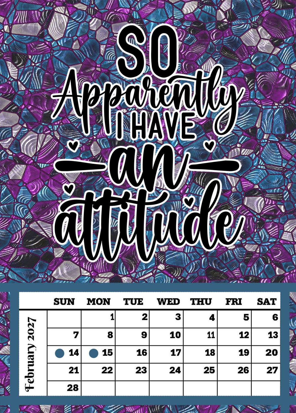 Year 2027 Calendar - That Sarcastic Spirit (Set of 12 1-Month 5x7 Canvas Prints)
