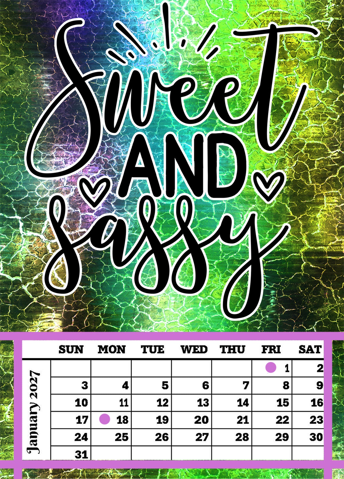 Year 2027 Calendar - That Sarcastic Spirit (Set of 12 1-Month 5x7 Canvas Prints)