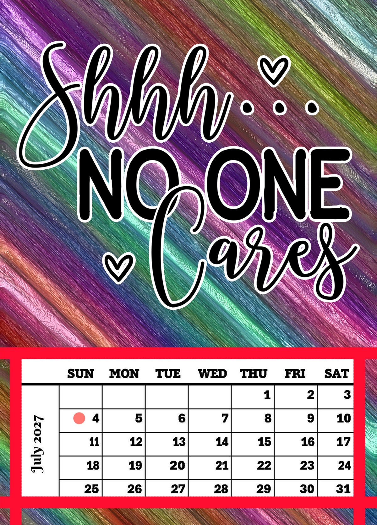 Year 2027 Calendar - That Sarcastic Spirit (Set of 12 1-Month 5x7 Canvas Prints)
